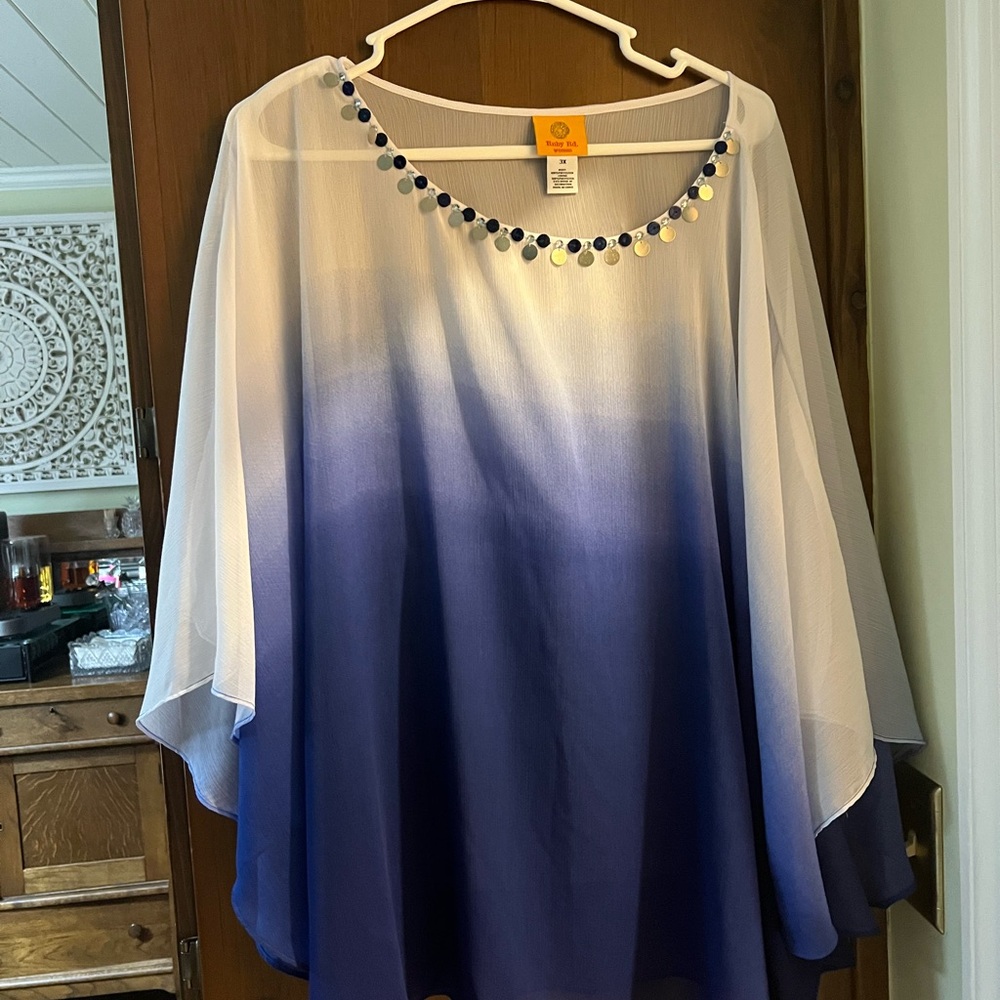 Ruby Rd. Blue and White Ombre Blouse 3X